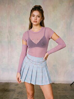 Y2K Lavender Purple Rhinestone PRINCESS Mesh Bodysuit & Arm Sleeves Set S